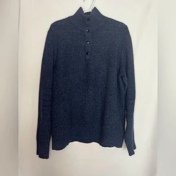 BANANA REPUBLIC ITALIAN YARN MERINO WOOL Blend Mock Neck 1/4 Snap Pullover LARGE - Picture 3 of 8